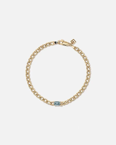 Blue Topaz Curb Link Bracelet in 10kt Yellow Gold