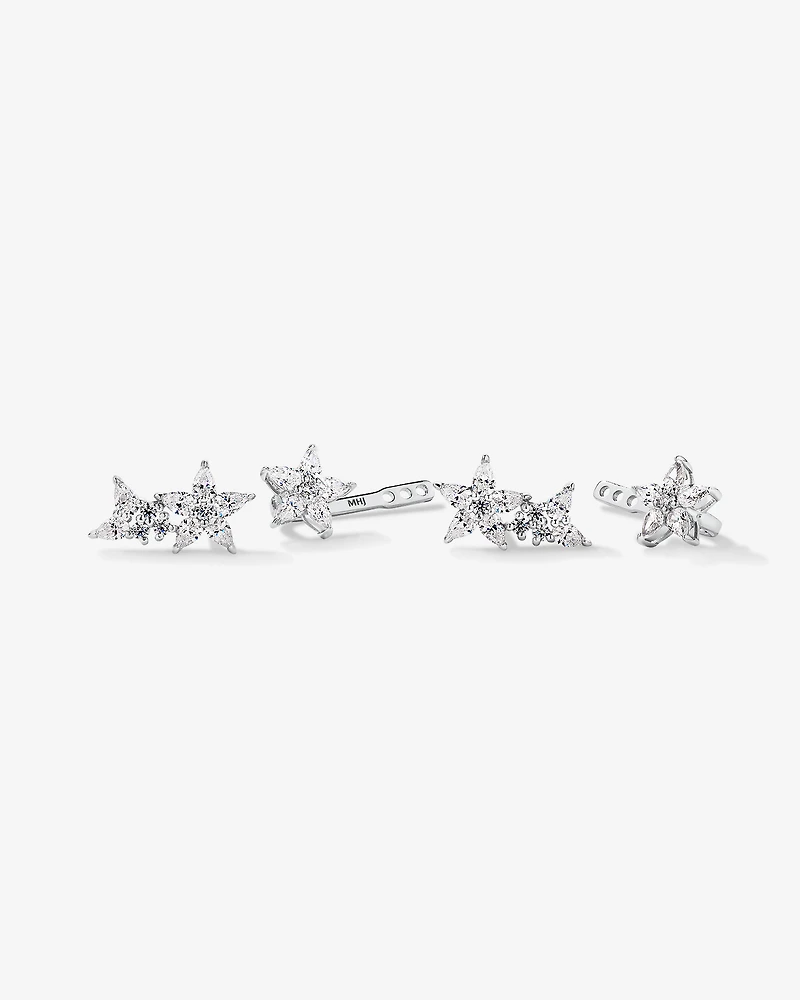 Floral Detachable Stud Earrings with Cubic Zirconia in Sterling Silver