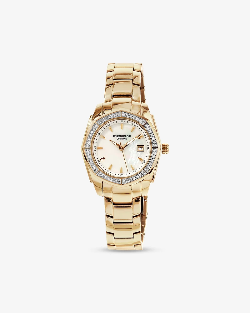 Women's Mother of Pearl Watch with 0.28 Carat TW of Diamonds in Gold Tone Stainless Steel