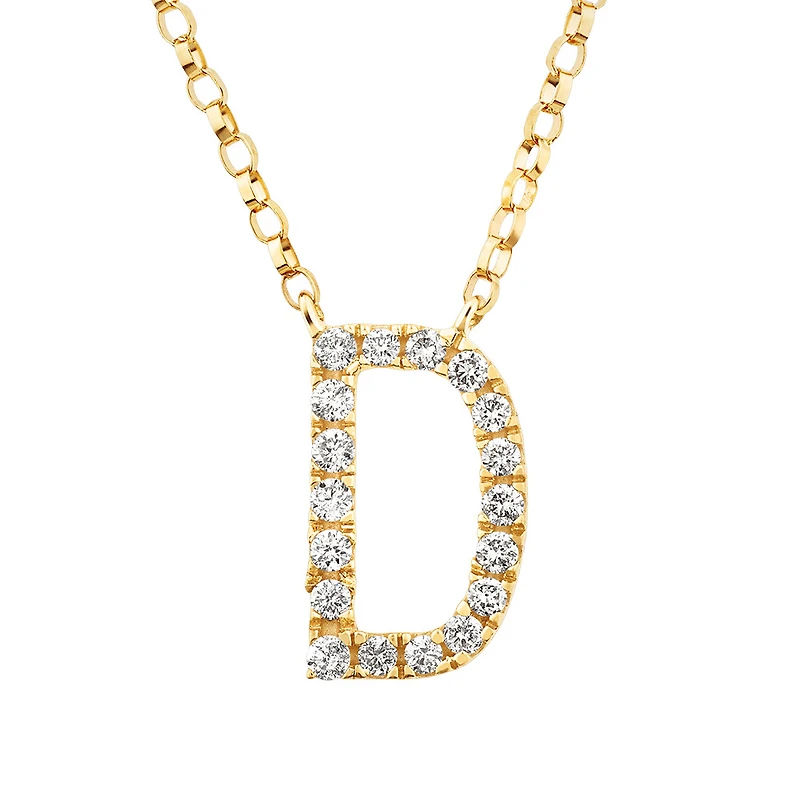 Collier à initiale « D » en or jaune 10 K à diamants totalisant 0,10 ct