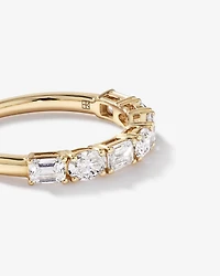 1.05 Carat TW Prong Set Emerald and Oval Cut Lab-Grown Diamond Wedding Band in 14kt Yellow Gold