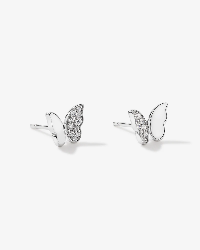 Butterfly Stud Earrings with Cubic Zirconia in Sterling Silver