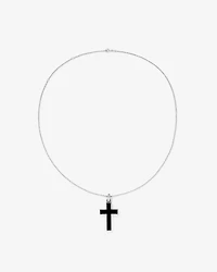 Onyx Cross Pendant in Silver with 65cm Cable Chain