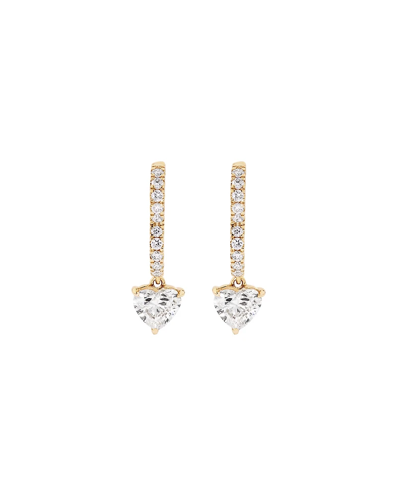 1.19 Carat Laboratory-Grown Diamond Heart Drop Earrings  in 10kt Yellow Gold