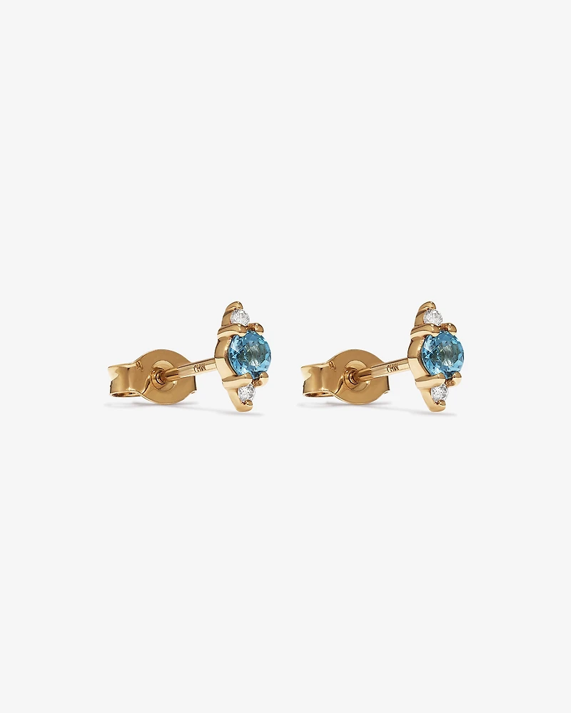 London Blue Topaz and Diamond Stud Earrings in 10kt Yellow Gold