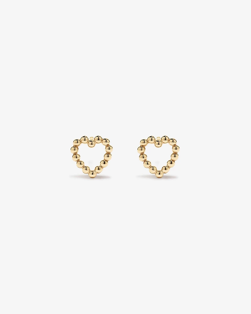 Bead Heart Pendant and Stud Earrings Set in 10kt Yellow Gold