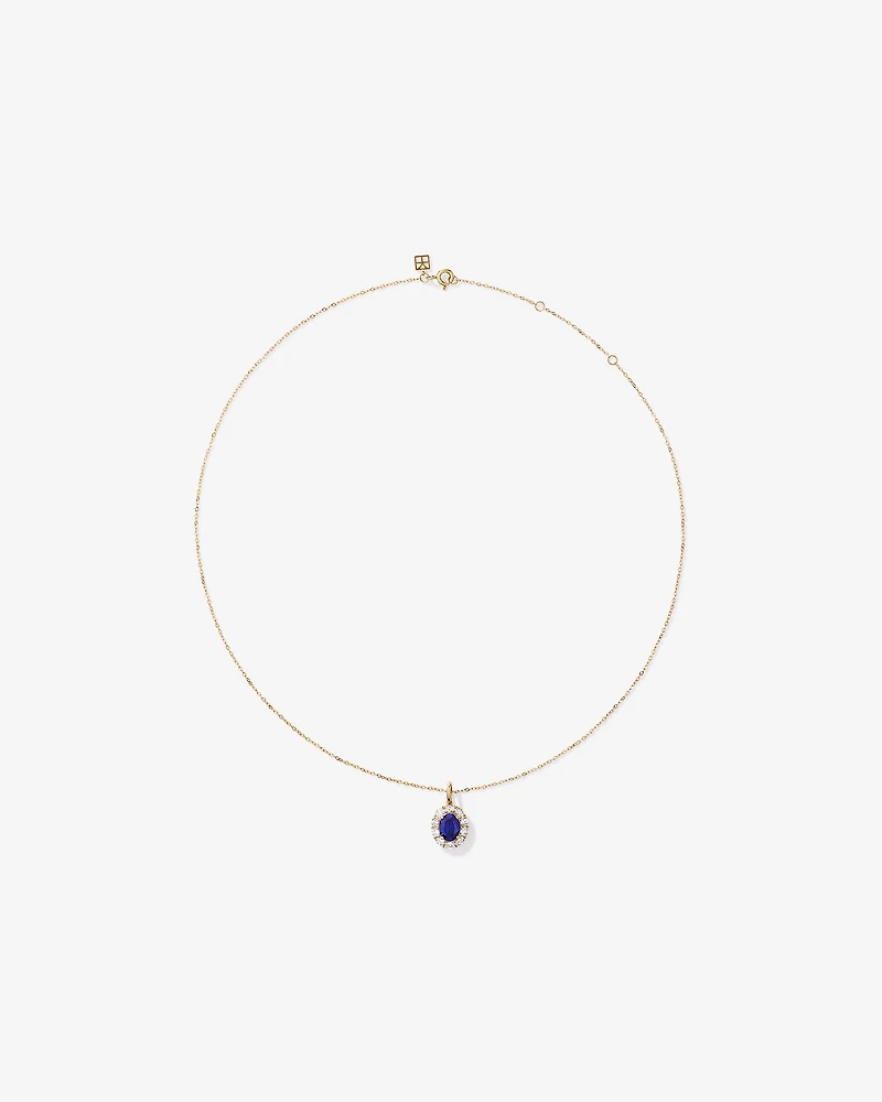 Created Sapphire & 0.47 TW Carat TW Laboratory-Grown Diamond Pendant with Chain in 10kt Gold