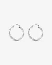 Full Pavé Set Cubic Zirconia Hoop Earrings in Sterling Silver