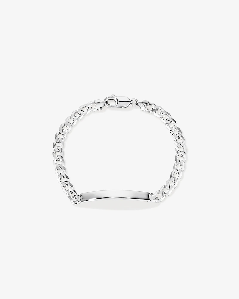 Bracelet gourmette de 21 cm en argent sterling avec plaque d'identification