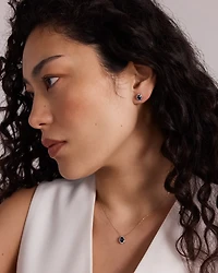 Oval Cut Blue Created Sapphire and Lab-Grown Diamond Halo Stud Earrings and Pendant Necklace Set in 10kt Yellow Gold and Rhodium