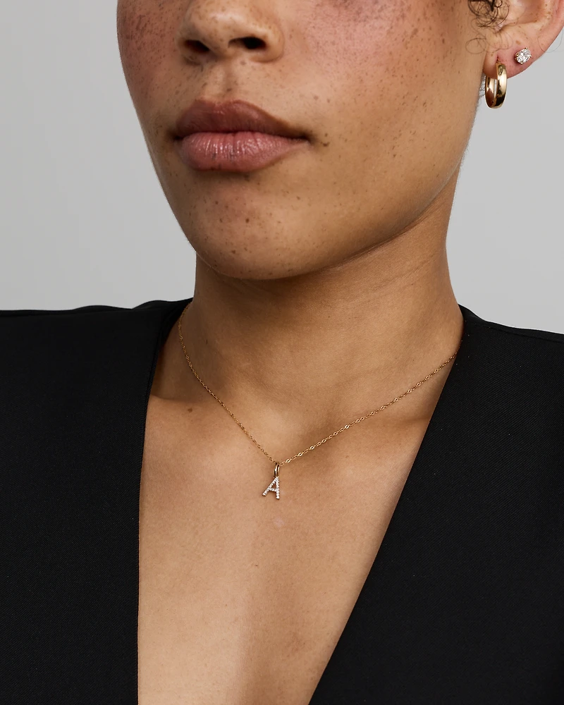Diamond Letter A Initial Pendant in 10kt Yellow Gold
