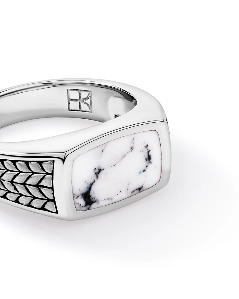 Anneau embaleur en howlite en argent sterling