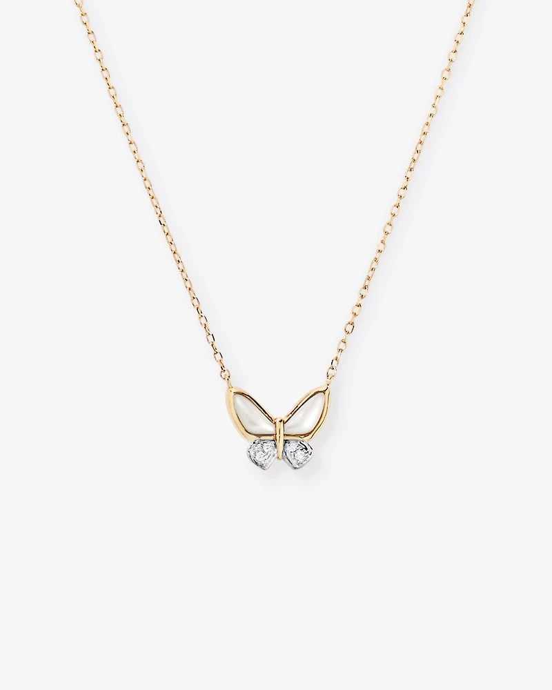 Children's Mother of Pearl Butterfly Pendant with Chain in 10kt Yellow Gold
