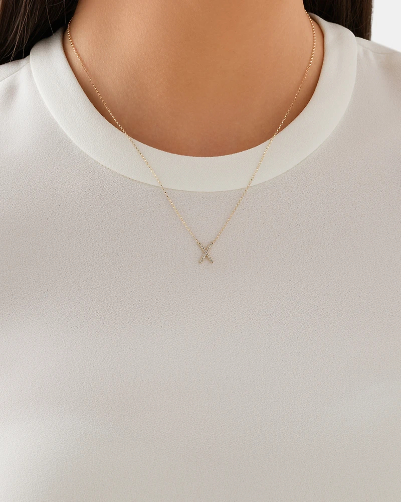 "X" Initial Necklace with 0.10 Carat TW of Diamonds in 10kt Yellow Gold