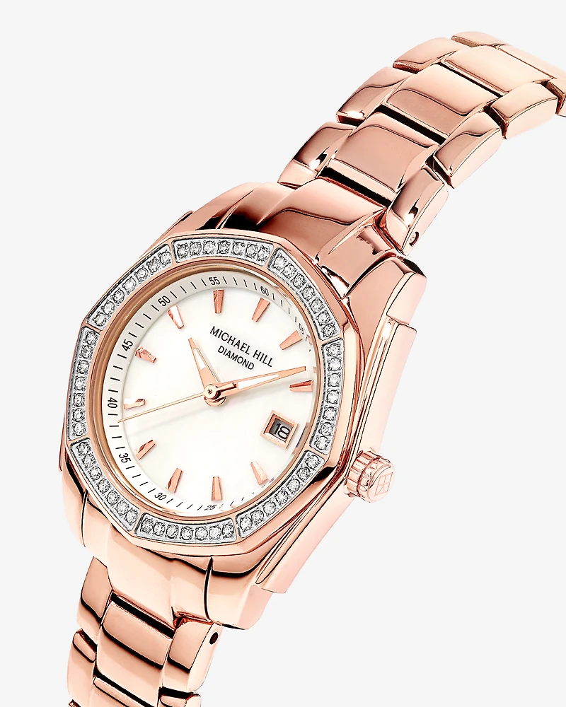 Montre Femme En Nacre Avec 0,28 Carat Poids Total De Diamants Et Mouvement Quartz En Acier Inoxydable Ton Or Rose