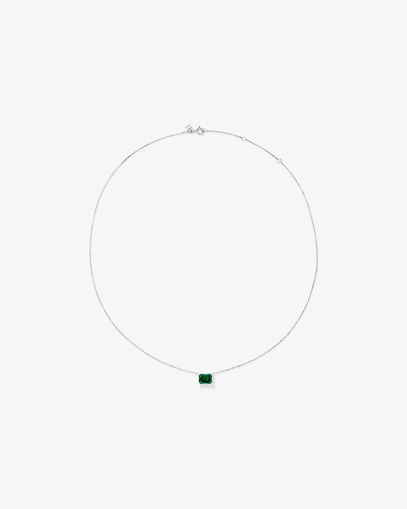 Emerald Cut Green Created Emerald Gemstone Stud Earrings and Pendant Necklace Set in Sterling Silver