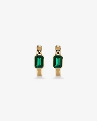 Created Emerald Bezel Huggie Earrings in 10kt Yellow Gold
