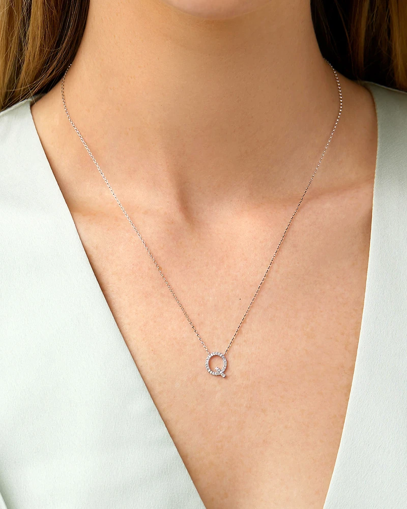Q Initial Necklace with 0.10 Carat TW of Diamonds in 10kt White Gold
