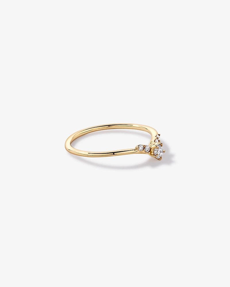 Bague de promesse Chevron en or jaune 10 carats avec diamant rond brillant laboratoire (poids total 0,15 carat)