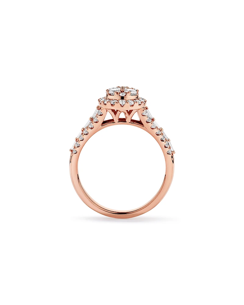 1.25 Carat TW Round Brilliant and Baguette Cluster Diamond Ring in 14kt Rose Gold