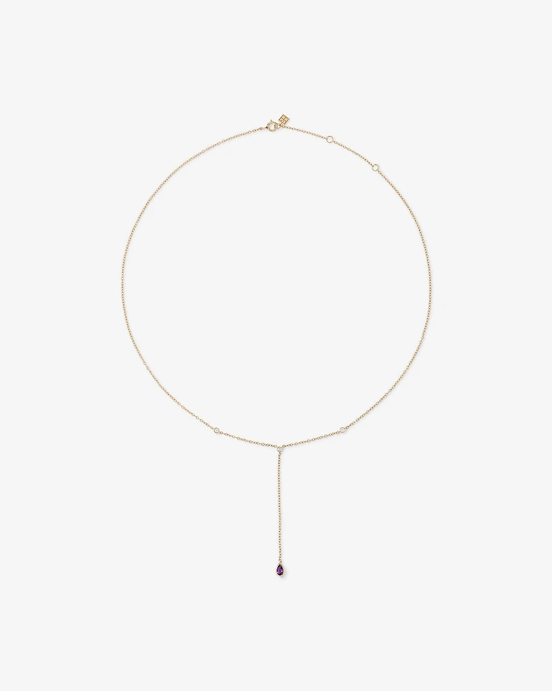 Pear Cut Purple Amethyst Gemstone and Diamond Lariat Necklace in 10kt Yellow Gold