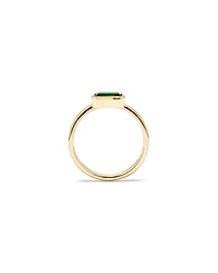 East-West Set Created Emerald Bezel Ring in 10kt Yellow Gold
