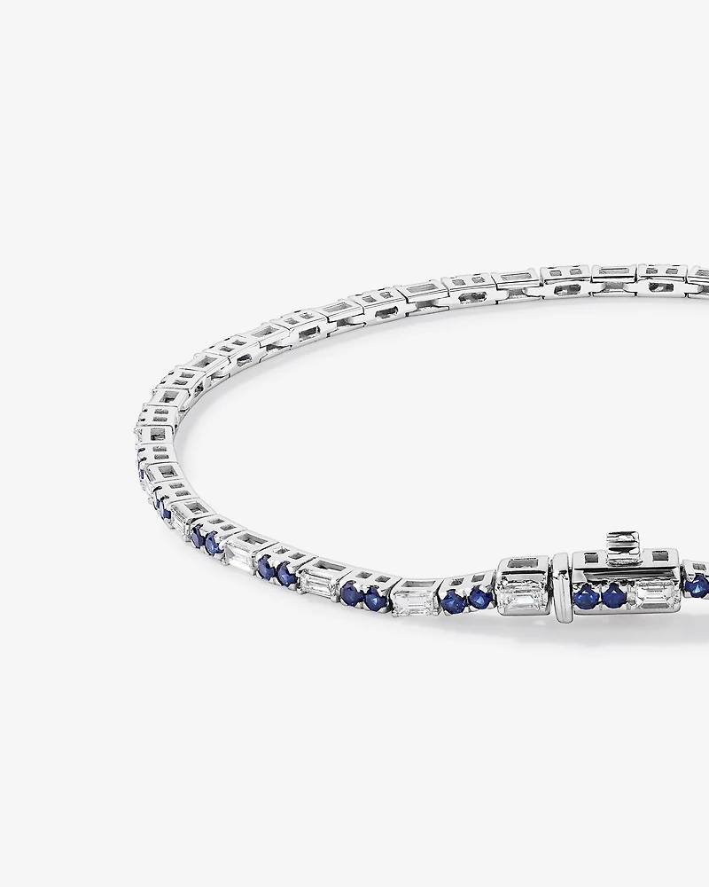 Bracelet de Tennis Dot Dash en Saphir & Diamant avec 0,62 Carat TW en Or Blanc 10kt