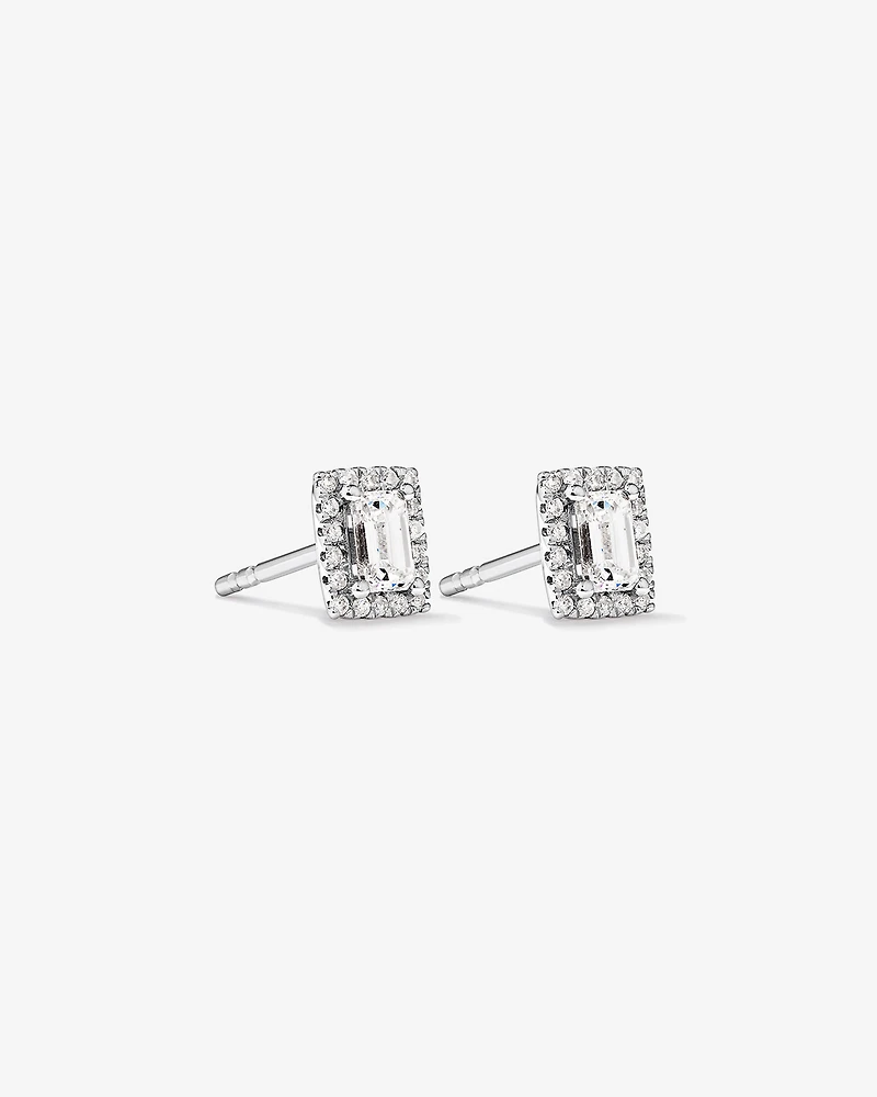 0.46 Carat TW Emerald Diamond Halo Stud Earrings in 10kt White Gold