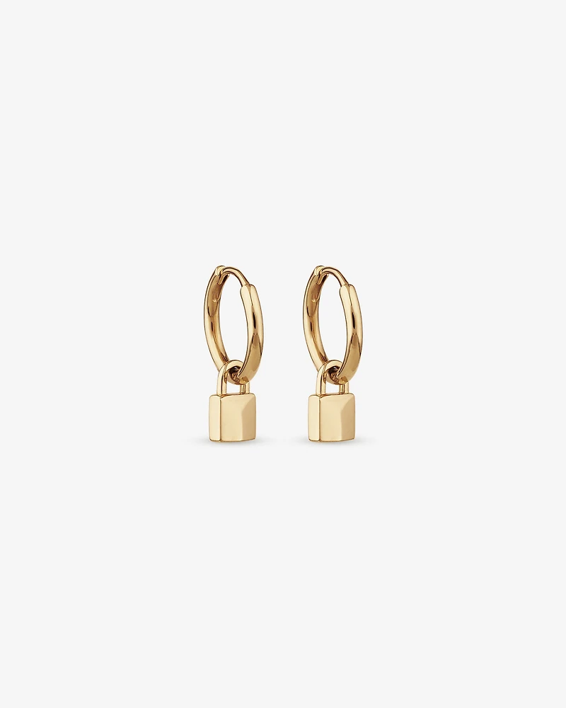 Signature Lock Hoop Huggie Earrings in 10kt Yellow Gold