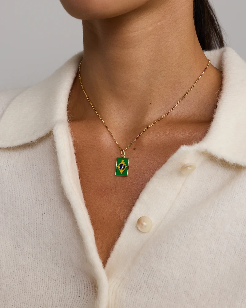 Pendentif du drapeau du Brésil en 18Kt Vermeil