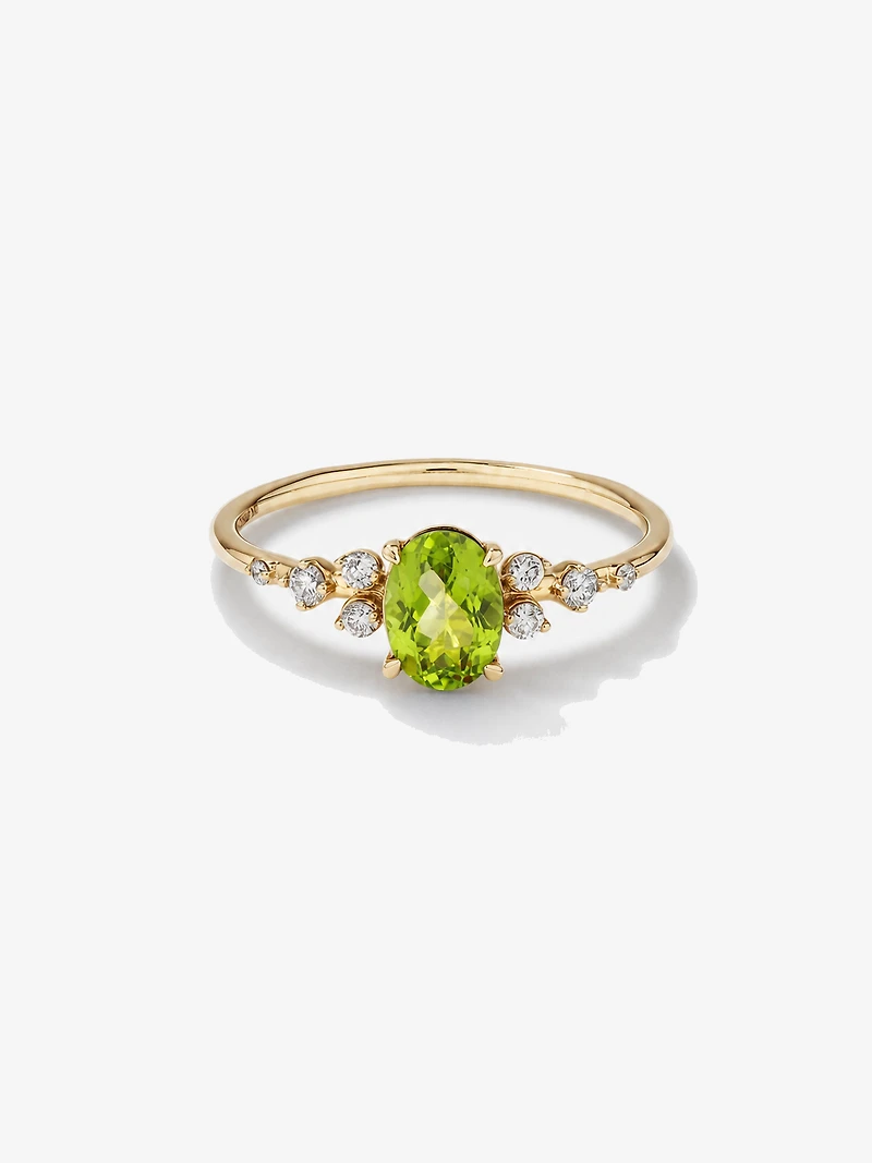 Peridot and 0.12 Carat TW Diamond Ring 10kt Yellow Gold