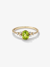Peridot and 0.12 Carat TW Diamond Ring 10kt Yellow Gold
