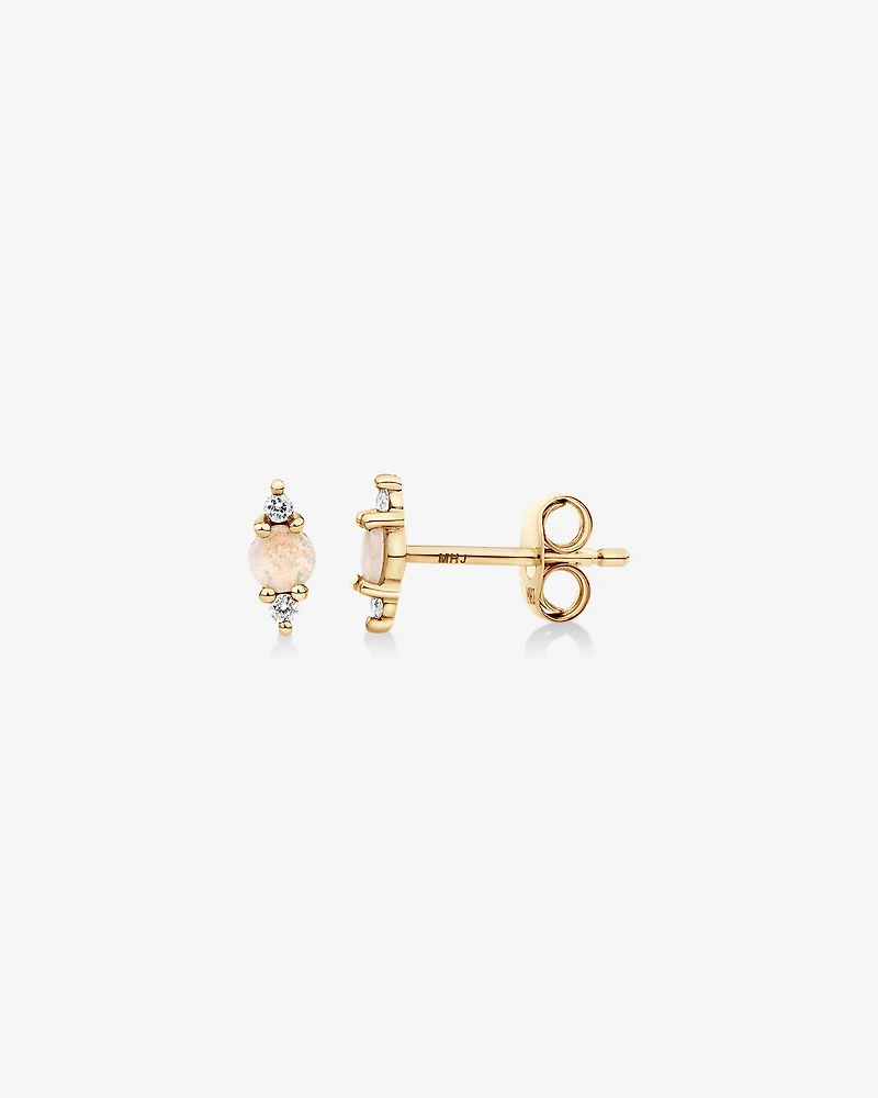 Australian Opal with Diamonds Stud Earrings in 10kt Yellow Gold