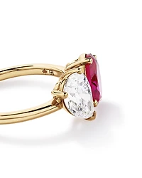 1.50 Carat TDW Pear Laboratory-Grown Diamond & Created Ruby Ring 10kt Yellow Gold