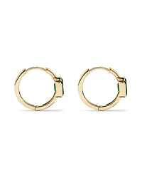 Created Emerald Bezel Huggie Earrings in 10kt Yellow Gold