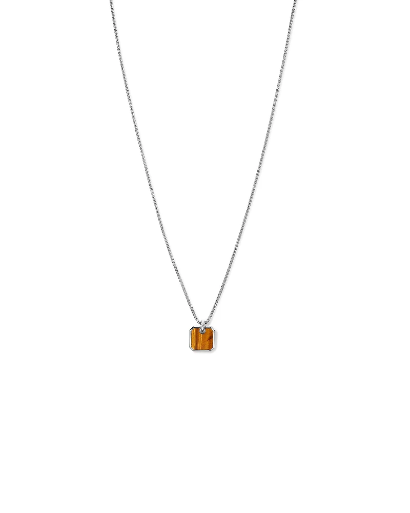 Tiger’s Eye Square Pendant Necklace in Sterling Silver