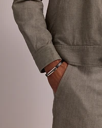 Men's Silver & Leather 21cm Bracelet with 0.40 Carat TW of Black Diamonds