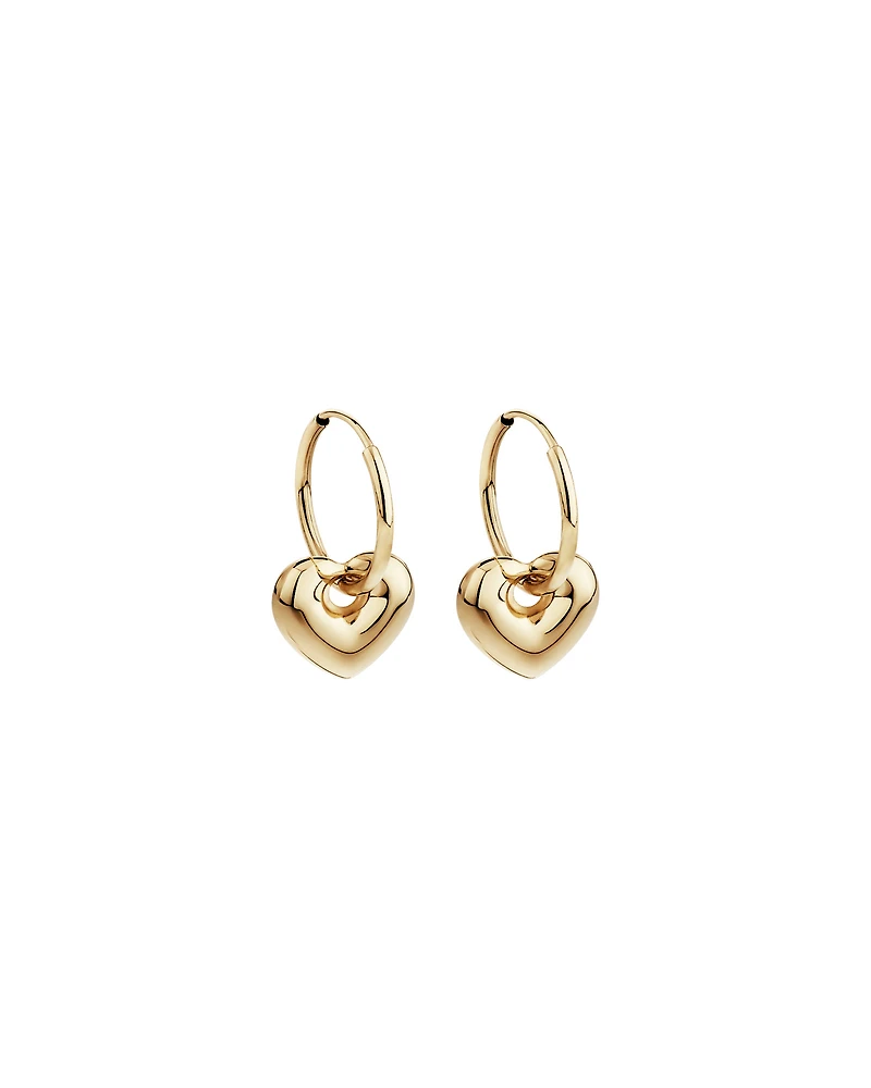 Heart Drop Hoop Earrings in 10kt Yellow Gold