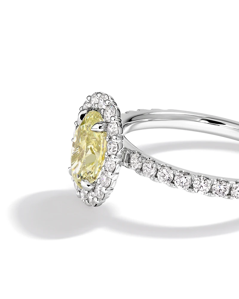1.54 Carat TW Yellow Oval Cut Laboratory-Grown Diamond Halo Engagement Ring in 14kt White Gold