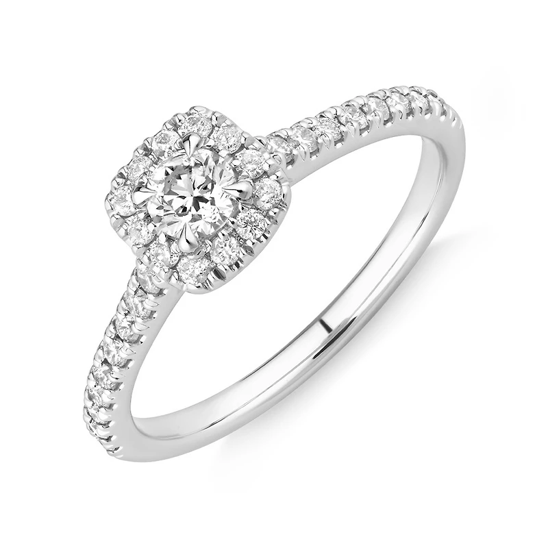 Bague halo en or blanc 14 carats avec diamants ronds brillants de 0,50 carat