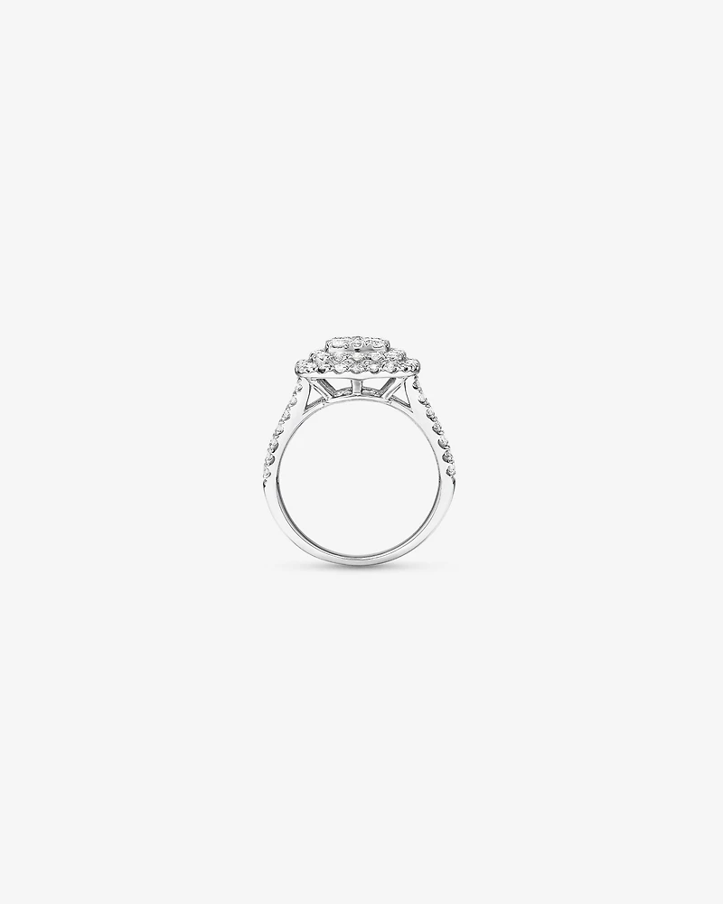 1.30 Carat TW Cushion Shaped Cluster Halo Diamond Ring in 10kt White Gold