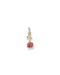 14mm Pink Enamel Poppy Pendant in 10kt Yellow Gold
