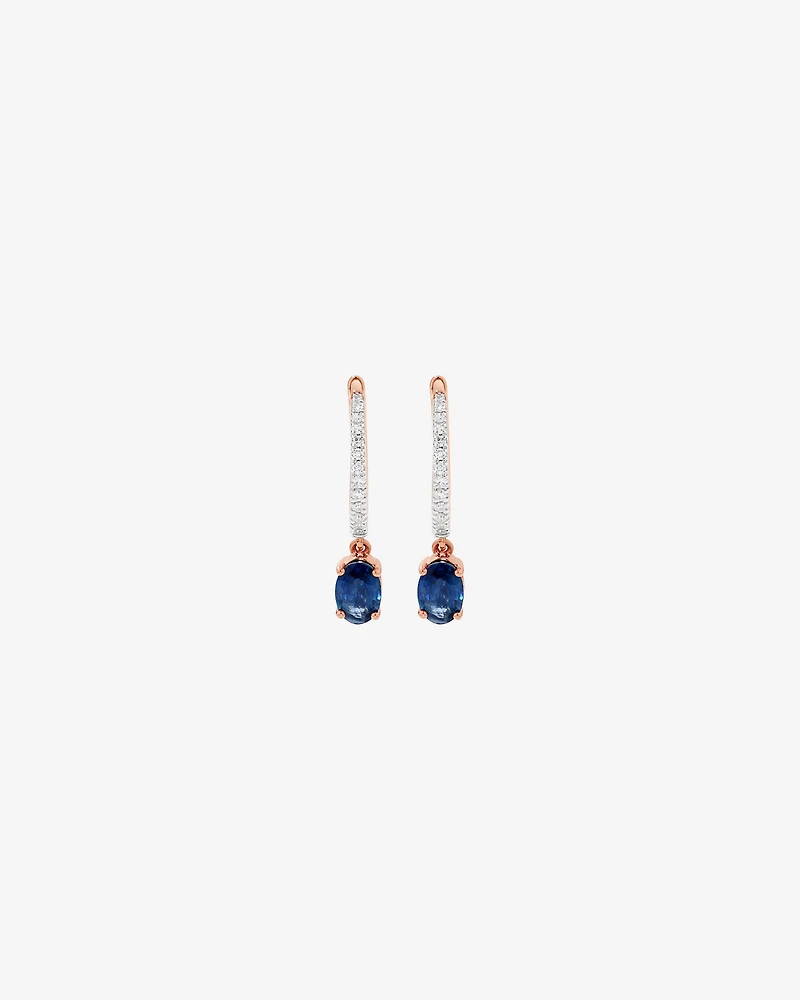 Australian Sapphire Oval Cut & 0.15 Carat TW Diamond Hoop Drop Earrings in 10kt Rose Gold witn Rhodium