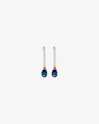 Australian Sapphire Oval Cut & 0.15 Carat TW Diamond Hoop Drop Earrings in 10kt Rose Gold witn Rhodium