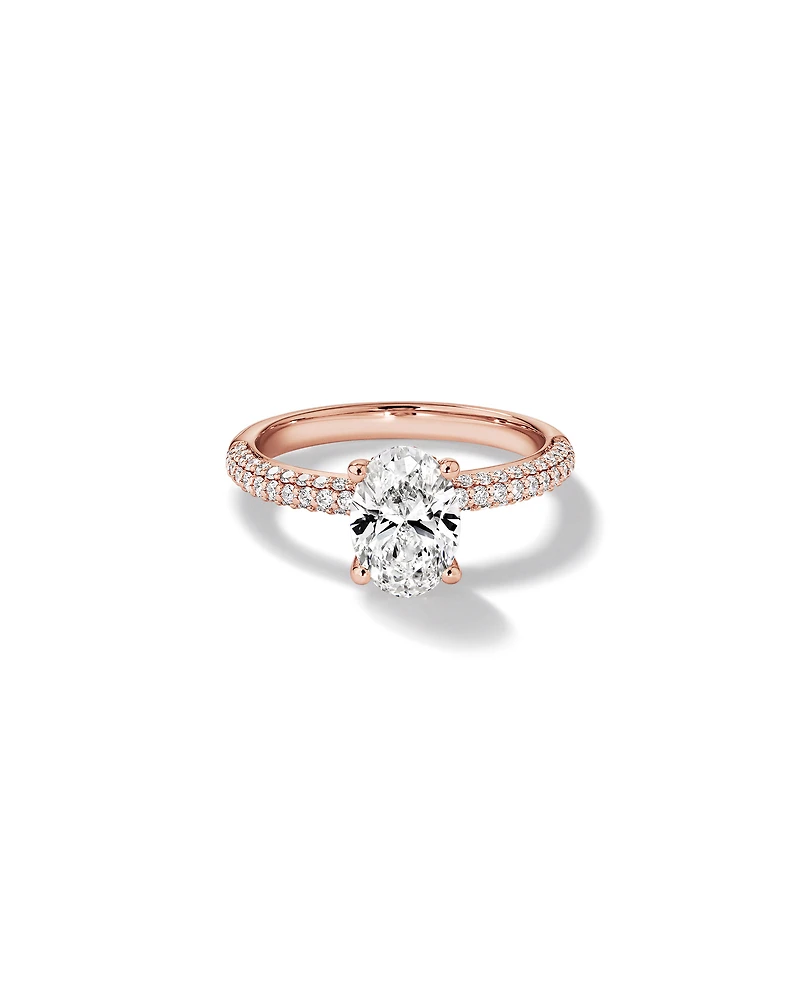 1.95 Carat TW Oval Cut Laboratory-Grown Diamond Solitaire Side Accent Engagement Ring in 14kt Rose Gold