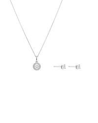 Lume Lab Round Halo Pendant and Stud Earrings Box Set with 0.63 Carat TW of Laboratory-Grown Diamonds in Sterling Silver
