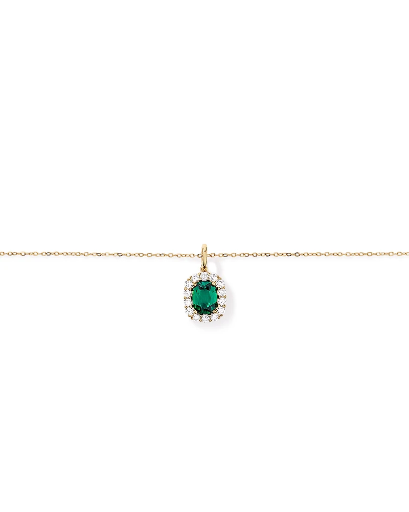 Created Emerald & .50 Carat TW Laboratory-Grown Diamond Halo Ring in 10kt Gold