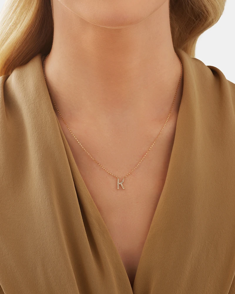 "K" Initial Necklace with 0.10 Carat TW of Diamonds in 10kt Yellow Gold
