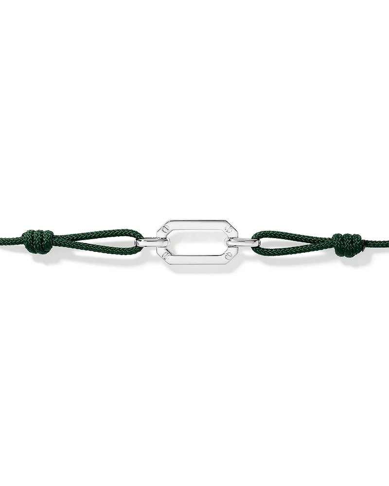 Green Cord Double Knotted Bracelet in Sterling Silver