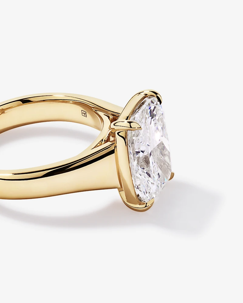 Bague de fiançailles en or jaune 14 carats, diamant solitaire allongé 5,00 cultivé laboratoire, serti clos bas, quatre griffes